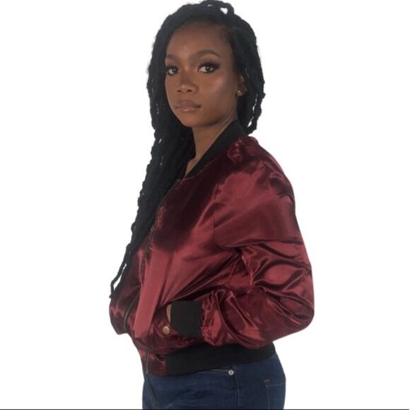 NWT Color Story Bomber Jacket Womens M Red Satin Zip Up Ribbed Y2K Streetwear - Picture 2 of 9